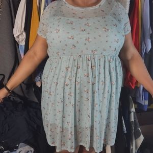 Blue mesh dress with floral print